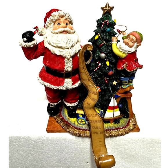Fitz and Floyd Happy Holidays 2004 Santa Tree and Elf Stocking Holder-NEW in Box - Picture 3 of 12